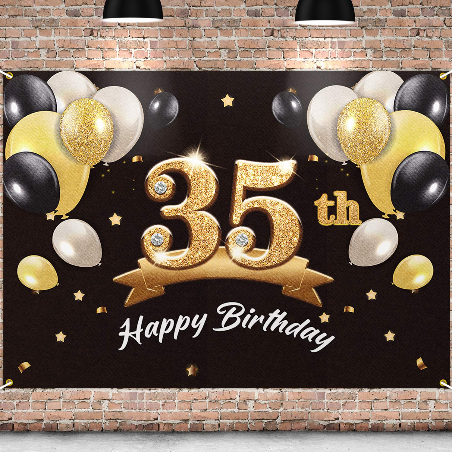 PAKBOOM Happy 35th Birthday Banner Backdrop - 35 Birthday Party Decorations Supplies for Men - Black Gold 4 x 6ft