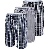 MoFiz Men's Plaid Pajama Shorts 3-Pack Woven Cotton Sleep & Lounge Shorts, Lightweight PJ Bottoms with Pockets & Button Fly