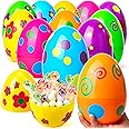 JOYIN 12 Pcs Large Printed Easter Eggs, 6 Inches Jumbo Plastic Eggs Fillable for Easter Themed Hunt Basket Stuffers Fillers Filling Treats Party Favor Classroom Prize Supplies