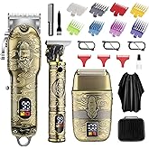 Soonsell Professional Hair Clippers for Men Cordless, Mens Clippers and Grooming Set,Electric Shavers, Clippers and T-Blade Trimmers Set,Hair Cutting Kit LCD Display(Bronze