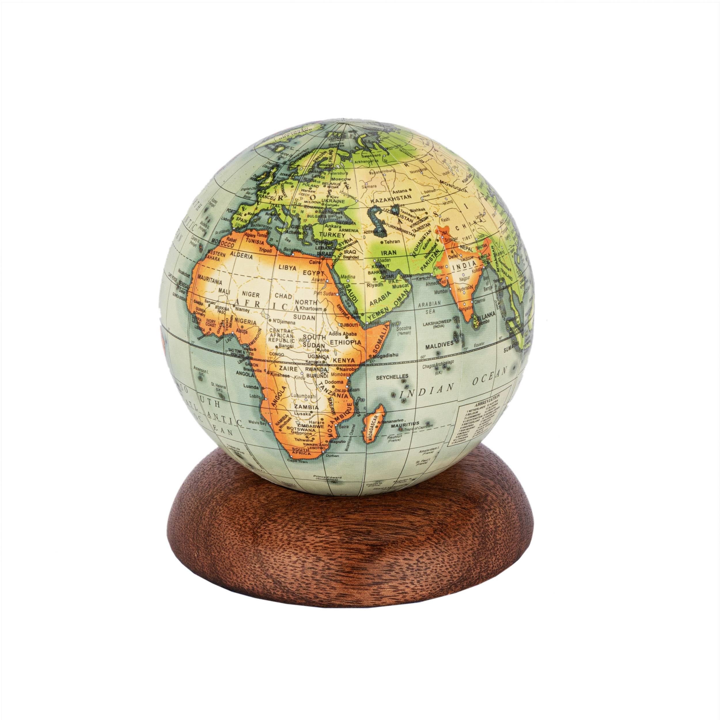 NKlaus Globe on Wooden Base, 12.5 x 10 cm - Retro World Globe Decoration in Nautical Style 16103
