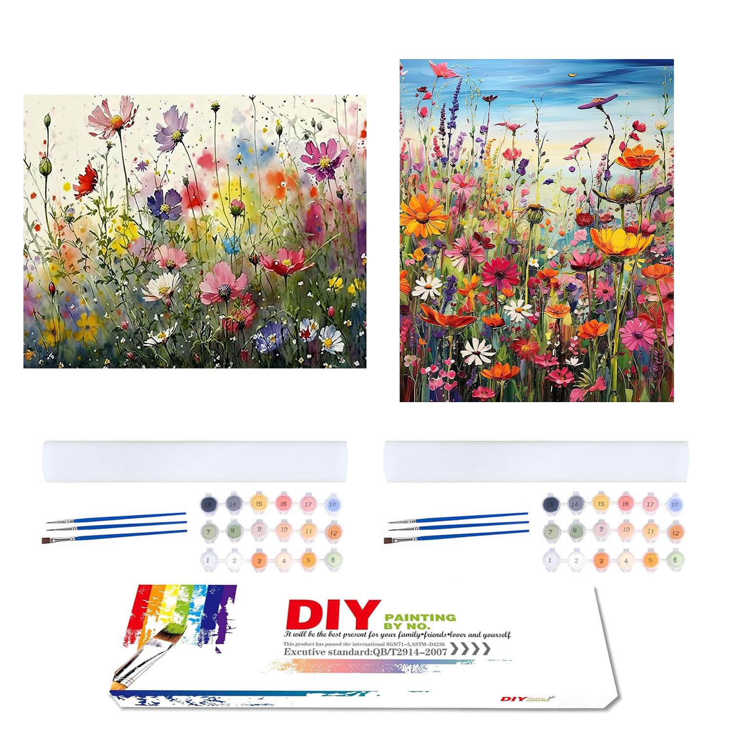 PHANTASYART 2 Pack Paint by Numbers for Adults Wildflowers(with Gifts Box),Flowers Numbers Painting Adults,Flowers Painting by Numbers for Adult DIY Acrylic Oil Painting Kits,Home Wall Decor 16x20in — image 1