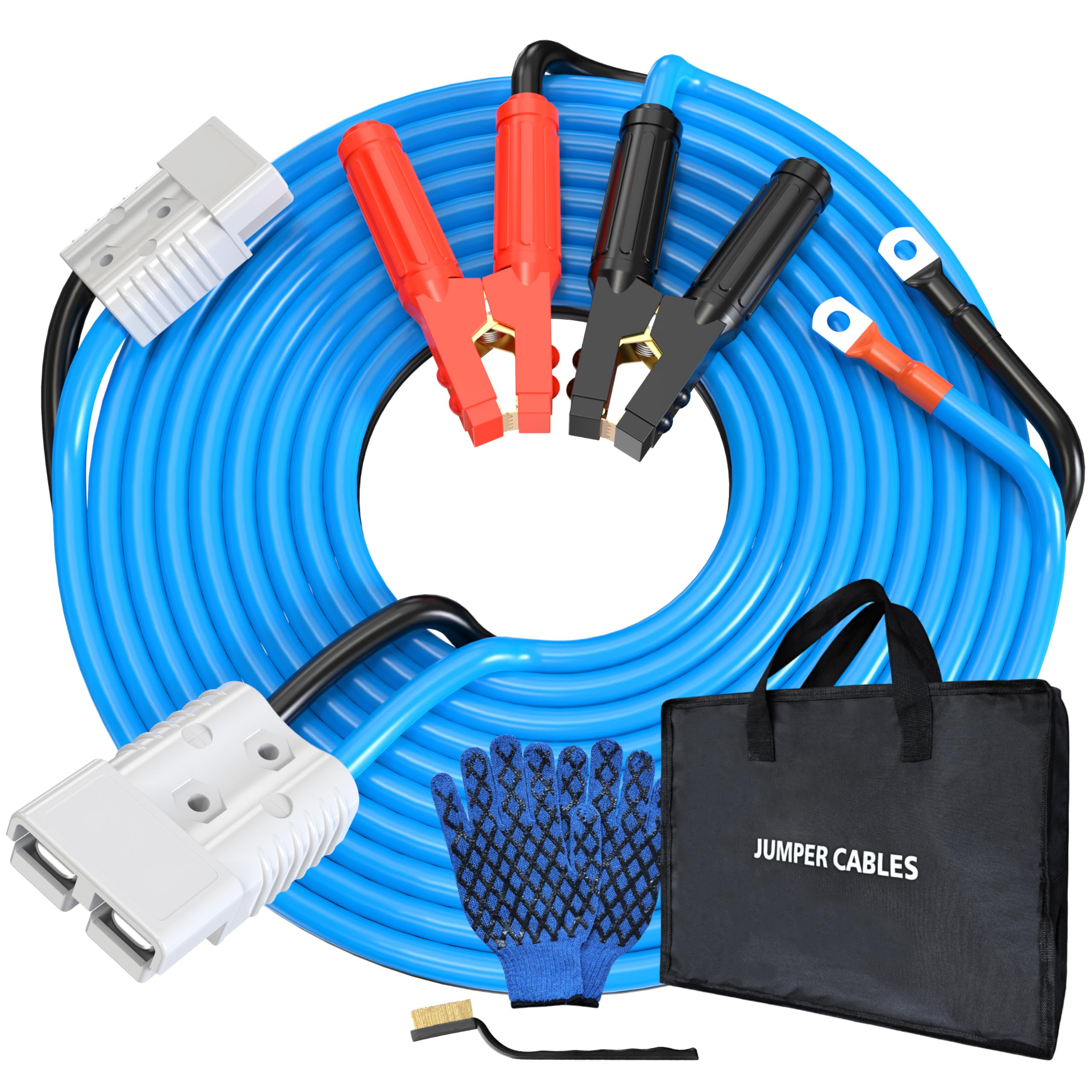 Photo 1 of 0 Gauge 30 Feet Jumper Cables Heavy Duty for Car, Quick Connect Plug Sets 1000 Amp Automotive Booster Jumper Cables for SUV and Trucks with Carry Bag, Gloves, Brushes