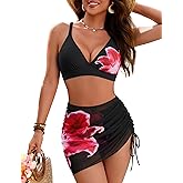 Blooming Jelly Womens Bikini Sets 3 Piece Swimsuits High Waisted Bathing Suit with Sheer Cover Up Swim Skirts