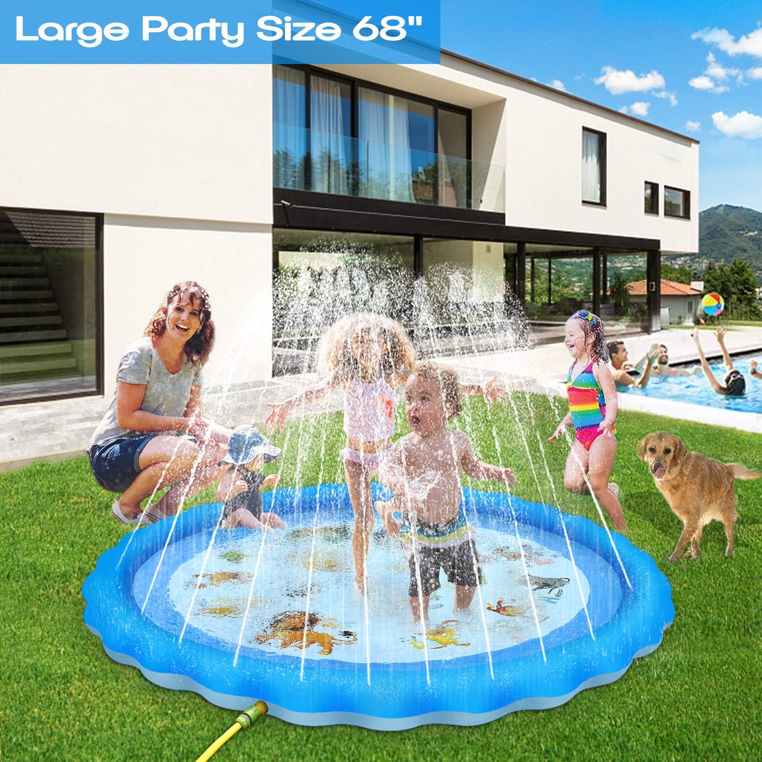 Homech Sprinkler for Kids, Splash Pad, Outdoor Inflatable Sprinkler Water Toys, Wading and Learning, 68" Kiddie Water Play Mat Toys,Baby Wading Swimming Pool for 2-12 Years Old Baby and Toddler Girls: Toys & Games