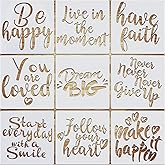 VETPW 9 Pcs Motivational Drawing Painting Template Craft Inspirational Quote Stencil Set, Reusable Shapes Word Stencils Scale