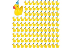 GGSTDDUP 100 Pack Mini Resin Ducks, Mini Ducks Wearing Birthday Party Hat, Tiny Yellow Duck Miniature Duck Figures Tiny Home Ornament for Micro Landscape Dollhouse Garden Potted Fish Tank Aquarium