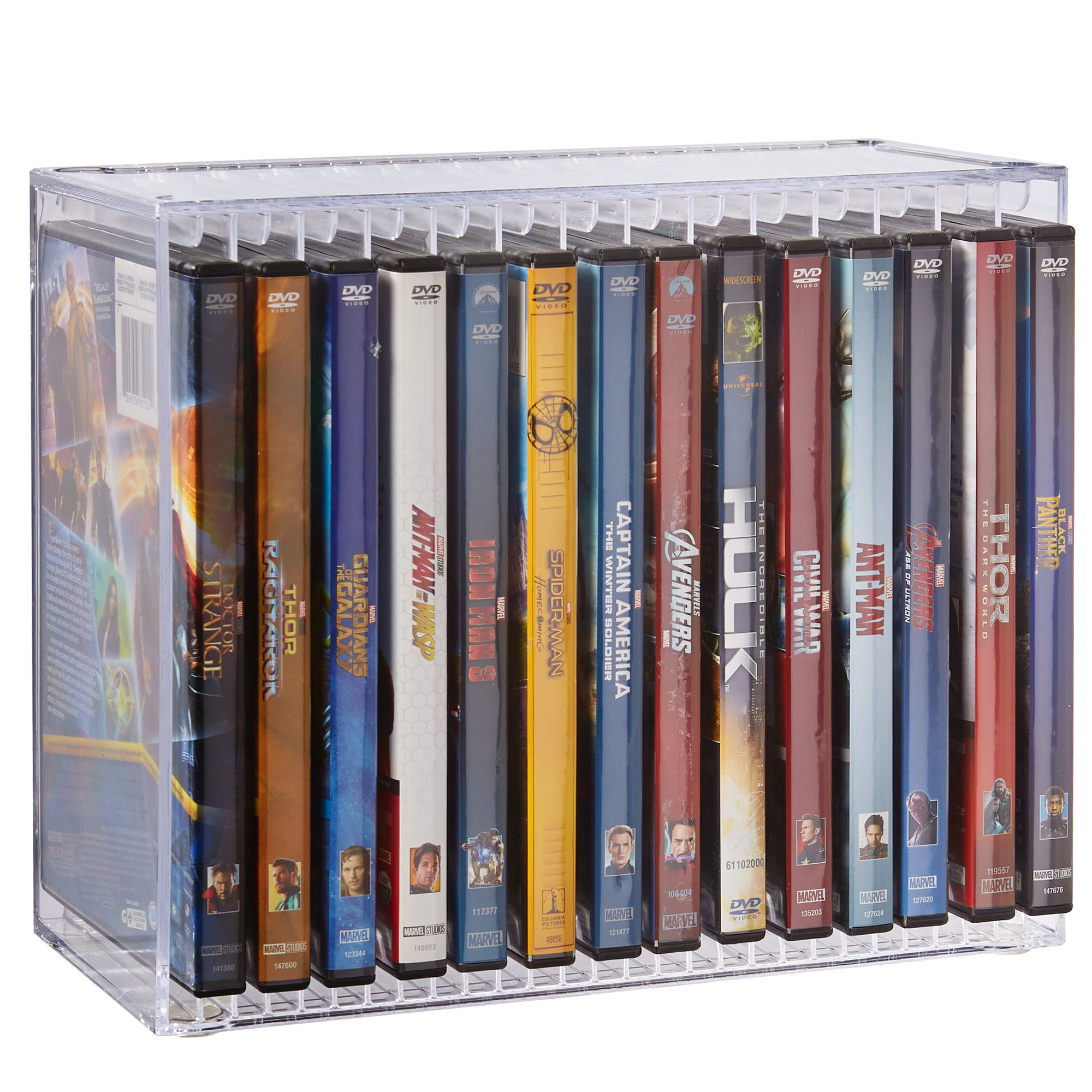 STORi Stackable Clear Plastic DVD Organizer with Rubber Feet | Rectangular Holder Perfect for Theater Room | Holds up to 14 Standard DVD Cases | Made in USA