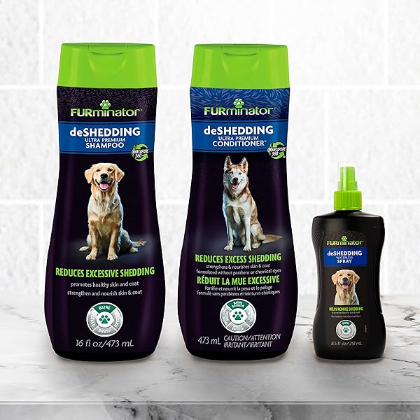 FURMINATOR DESHEDDING KIT, DESHEDDING SHAMPOO, DESHEDDING CONDITIONER, DESHEDDING WATERLESS SPRAY, FOR DOGS, 40.5 OZ (SET OF 3)