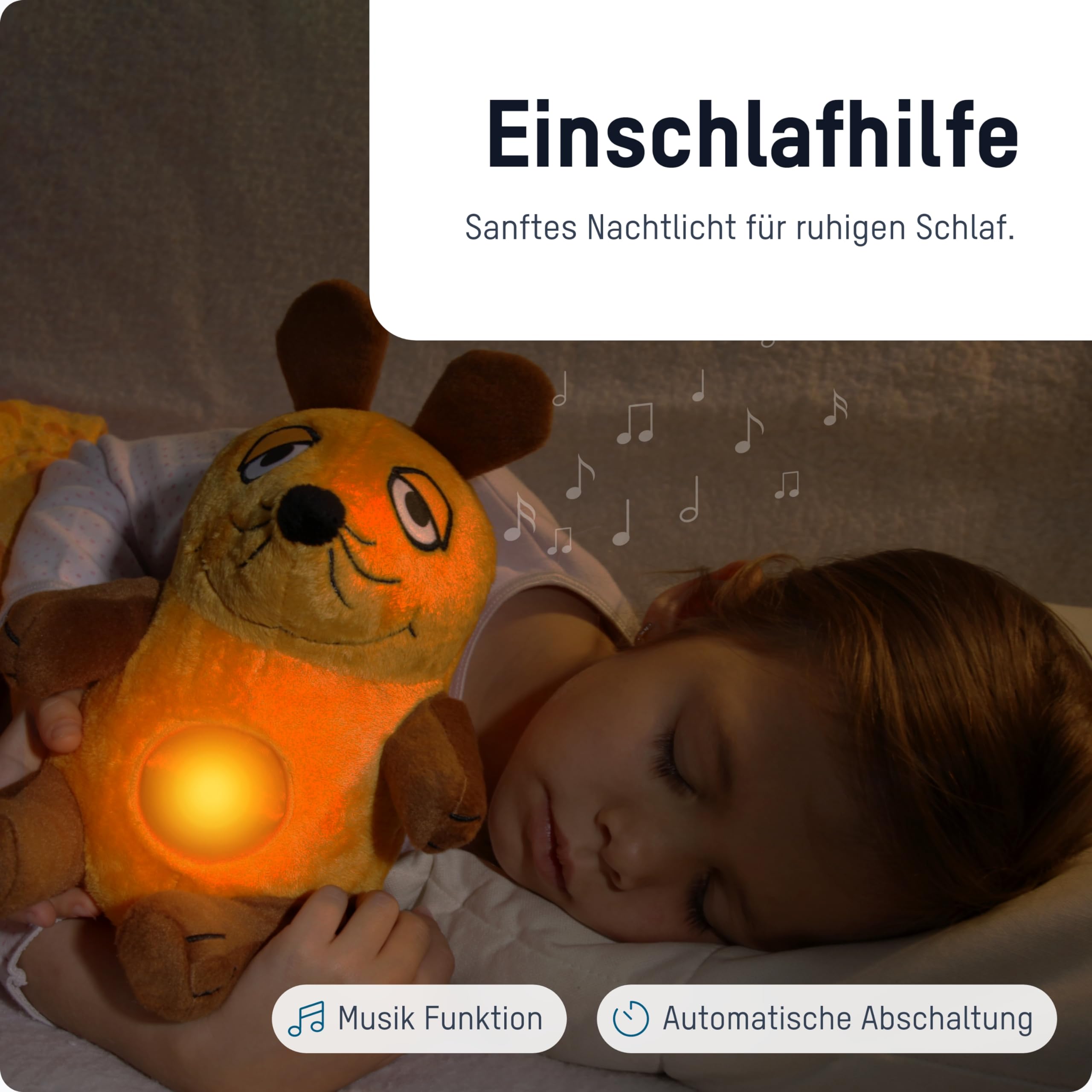 ANSMANN Kuscheltier mit LED Nachtlicht „Die Maus“ von der TV Sendung mit der Maus - Einschlafhilfe zum Kuscheln mit Musik Funktion - Kuschelweiches 2 in 1 Plüschtier für Kinderzimmer 3