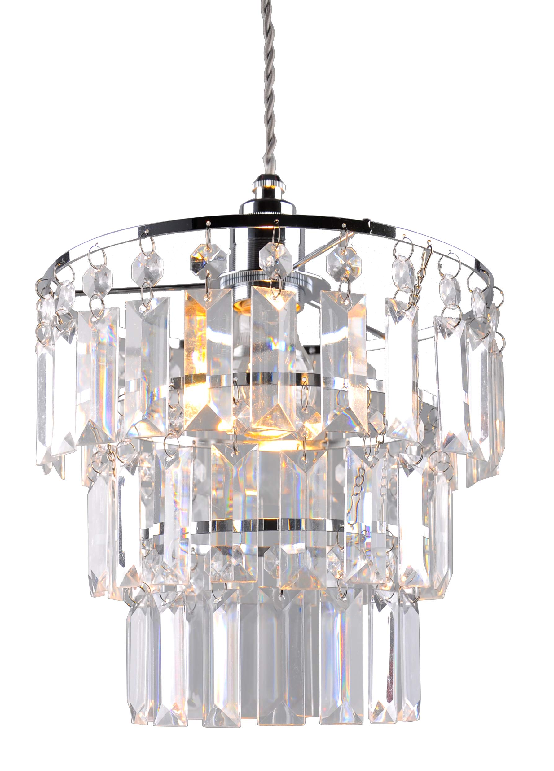 COZZY Modern Crystal Ceiling Pendant Light Shade,Easy Fit Shade,Chrome Plated Frame with Clear Acrylic Jewel Effect Droplets,Ceiling Light Shade –Clear(1016Clear/02)