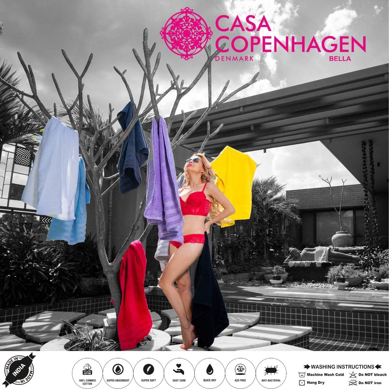 CASA COPENHAGEN Denmark Soft Linen Premium, 6 Piece Kitchen and Bathroom Egyptian Cotton Towel Set, [Worth $72.95] -"Purple Rose (2 King Size Bath Towel, 2 Hand Towels, 2 Face Towels, 2 Face Towels: Home & Kitchen