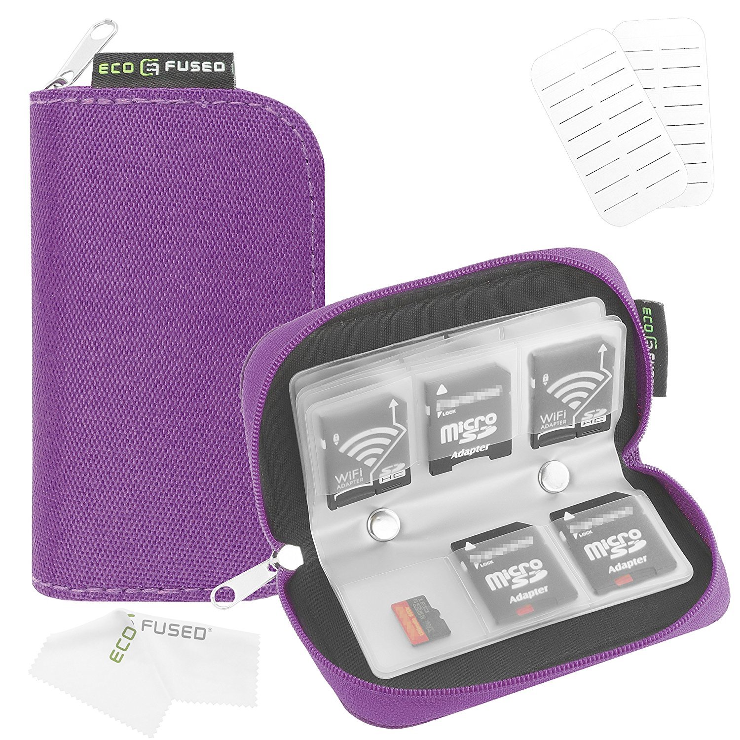 Eco-Fused Memory Card Case - Fits up to 22x SD, SDHC, Micro SD, Mini SD and 4X CF - Holder with 22 Slots (Purple)