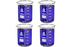 MODERN CURIOSITY Glass Beakers Set - Science, Chemistry Classroom Supplies - Borosilicate Glass - Education, Research Equipment for Industrial and Academic Labs (400mL, 4-Pack)