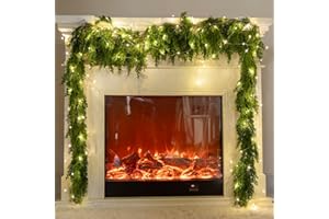 6FT PARTY JOY Seasonal Artificial Christmas Garland with LED String Lights Pine Needle Cypress Garland for Holiday Winter Indoor Outdoor Decor