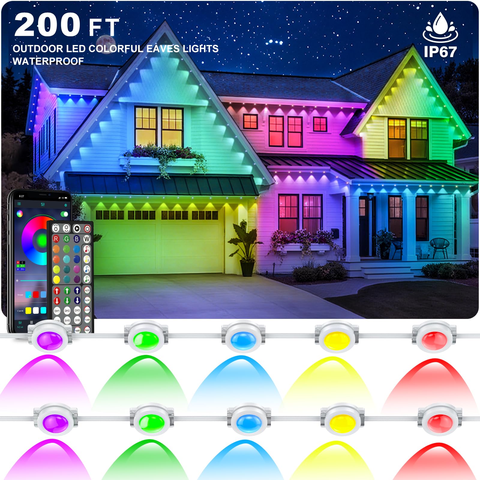Photo 1 of *Missing items/remote* INZIDOL Permanent Outdoor Lights,200FT RGB Eave Light,IP67 Waterproof Lighting for House,Smart LED with App/Remote Control for Outdoor Decor,Garden Decor,Party,Holiday