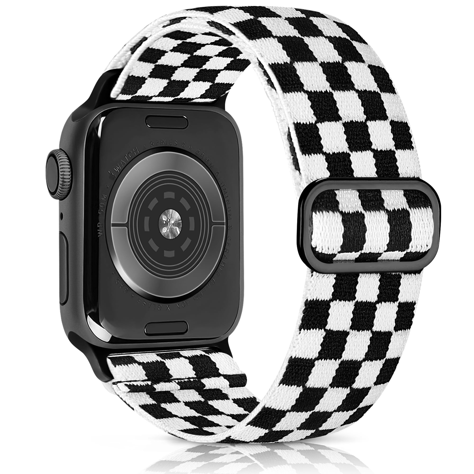 Photo 1 of Aegce Elastic Sport Band Compatible with Apple Watch 49mm 46mm 45mm 44mm for Men Women, Stretchy Solo Loop Nylon Strap Compatible for iWatch Series SE 10 9 8 7 6 5 4 Ultra, Black White check