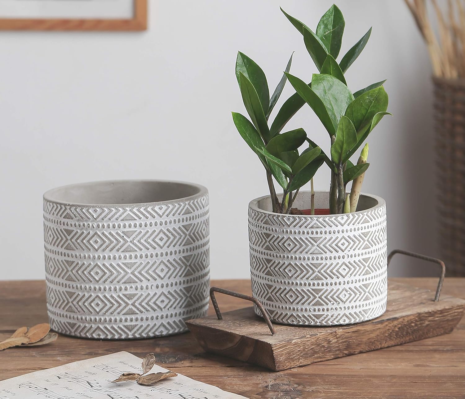 Medium Small Size Cement Pots for Plants - 6 Inch 4.7 Inch Concrete Flower Pot -Modern Home Decor Christmas Decorative for Indoor and Outdoor Plants, Succulent Planters - Tribal Gray Set of 2