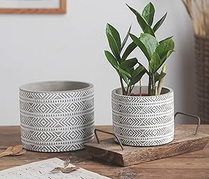 Medium Small Size Cement Pots for Plants - 6 Inch 4.7 Inch Concrete Flower Pot -Modern Home Decor Christmas Decorative for Indoor and Outdoor Plants, Succulent Planters - Tribal Gray Set of 2