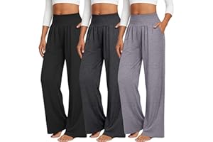 Neer 3 Pack Women's Wide Leg Yoga Pants, Comfy Lounge Pants with Pockets Ladies' Stretch Sweatpants Elastic Waist Joggers
