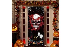 ATILOY 30”x72” Halloween Door Cover Decorations Scary Blood Skeleton Poster for Halloween Decorations Indoor Door Home Decor Haunted House Halloween Party Supplies Favors Garage Door Window Wall Cover