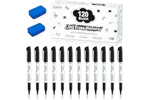 Shuttle Art Dry Erase Markers, 120 Pack Black Whiteboard Markers with 2 Erasers,Chisel Tip Dry Erase Markers, Perfect For Writing on Whiteboards, Dry-Erase Boards,Mirrors for School Office Home