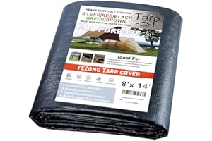 Tarp Heavy Duty Waterproof 8x14ft,TEZONG Black Tarp 12Mil Plastic Tarpaulin Outdoor Tarp Cover for Emergency Rain,Patio Furniture,Wood,Roof,Camping,Car,Pool