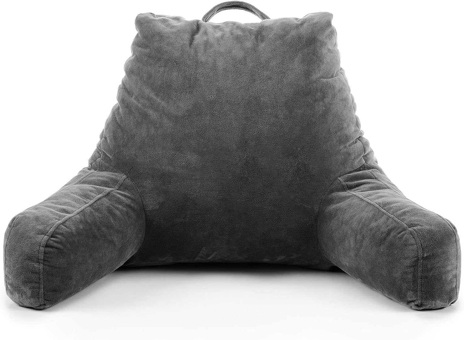 Red Nomad Reading Pillow Shredded Foam - Comfy Soothing Back-Rest Support with Arms for Bed, Study, Lounge, Gaming and Watching TV - 18 inch Grey