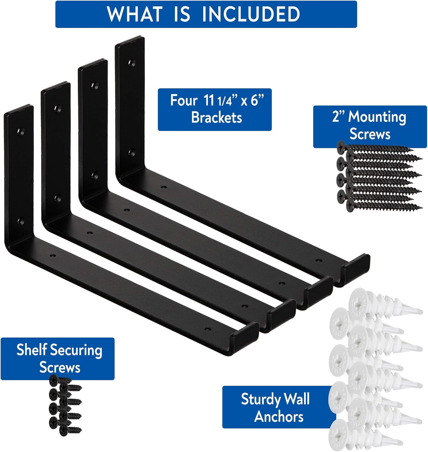 1/4" Thick Heavy-Duty Shelf Brackets - Rustic Modern Farmhouse Iron Metal Wall Floating Brace Support for DIY Open Shelving - Includes Hardware - Multiple Sizes Available 4-PK (9.25"): Home Improvement
