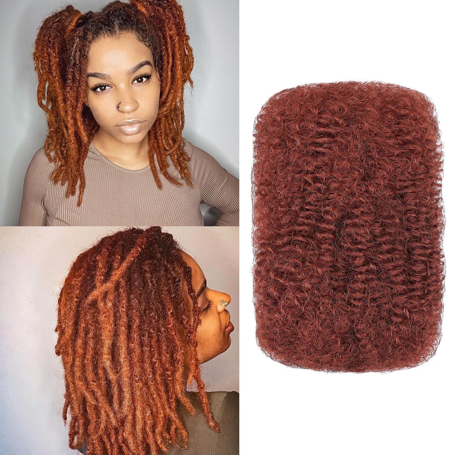 Mscat 16 Inch 3 Bundles Copper Red Afro Kinkys Bulk Human Hair For Dreadlocks,Dreadlocks Extensions Braiding Twist Afro Kinky Human Hair For Locs Mini Twists Braiding Afro Kinky Hair 30g/pack(350#)