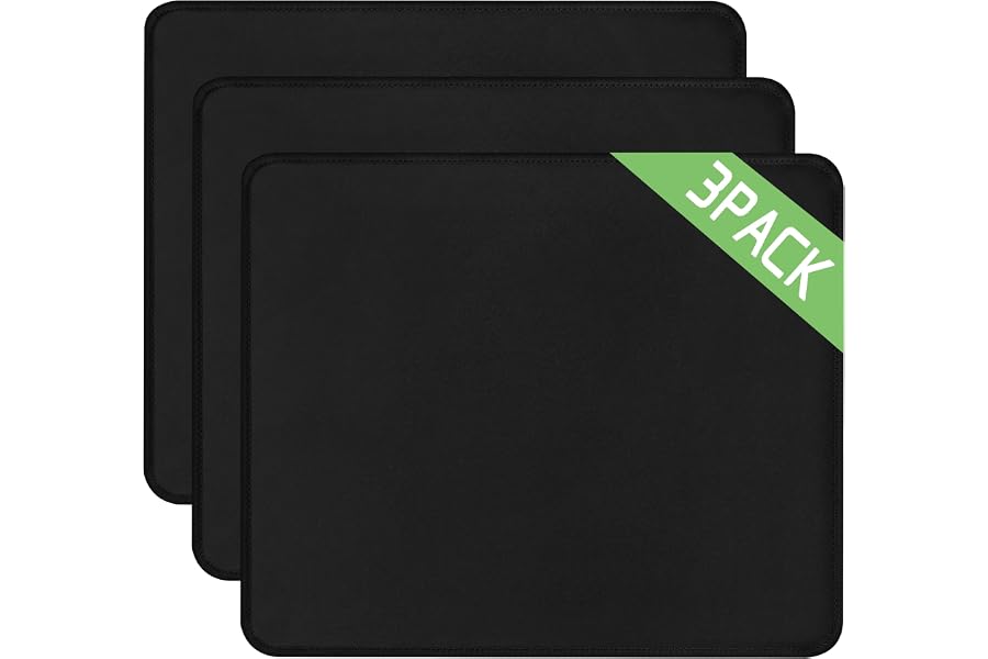 Jofuler 3 Pack Mouse Pad, Stitched Edges and Non-Slip Rubber Base, Black | 10.2 x 8.3 Inch Mousepad with Smooth Surface, Durable Washable Mousepads for Laptop, PC and Office