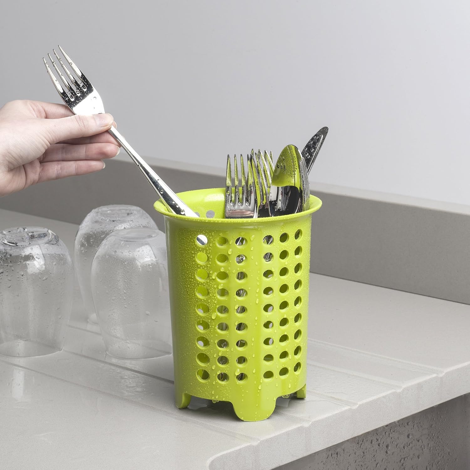 Zeal G231L Melamine Cutlery Drainer/Utensil Pot Lime Green, 14 x 14 x 17 cm - Image 3