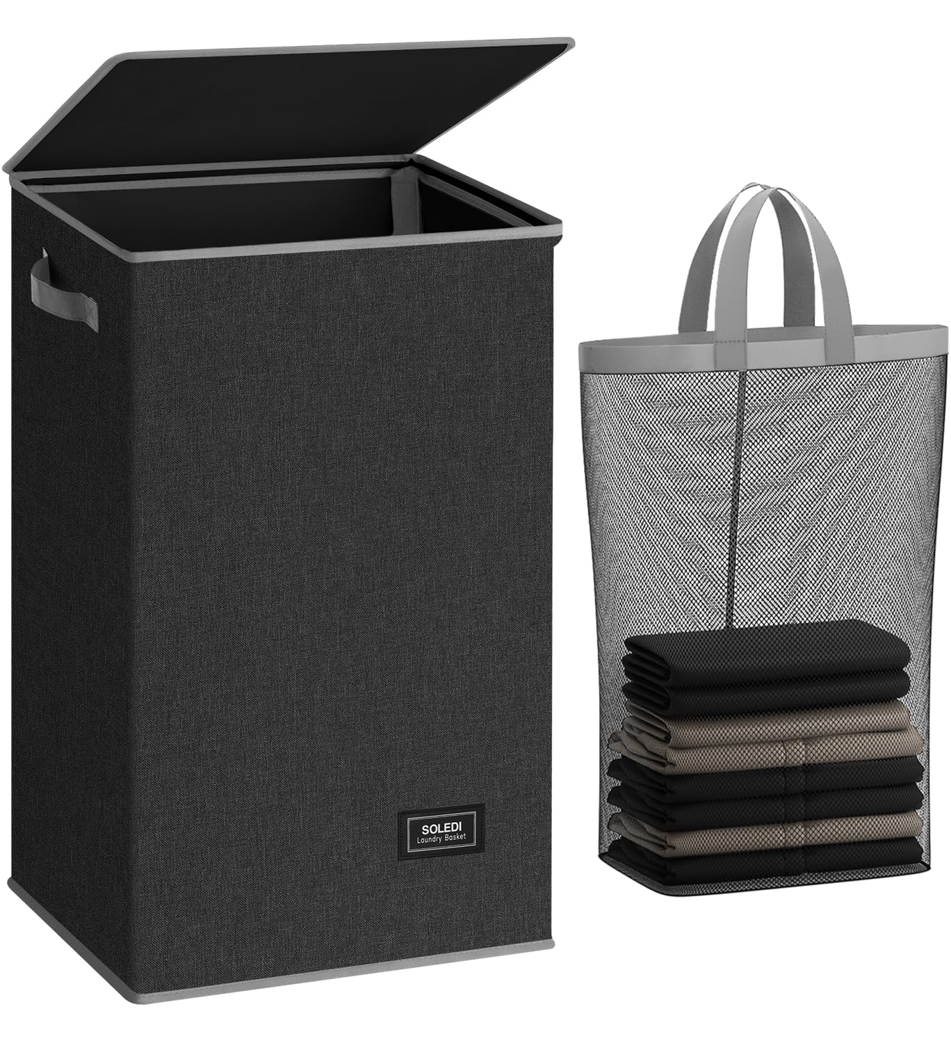 Photo 1 of SOLEDI Laundry Hamper with Lid 90L Large & Tall Collapsible Laundry Basket, Clothes Hamper with Bag Removable Easy to Carry, Dirty Hampers for Bedroom, Bathroom, Dorm, College, Dark Grey