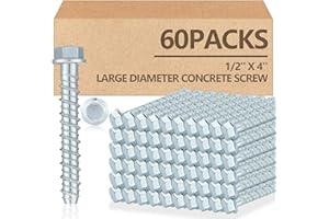 Tandefio 80 Pack 1/2" x 4" Concrete Screw Anchor Galvanized Large Diameter Heavy Duty Plated Concrete Anchors for Masonry Brick Anchoring Block Decking Framing Hex Drive