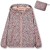 nowpith Girls Lightweight Hooded Jacket Kids Water-Resistant Windbreaker Printed Jacket,4-12Y