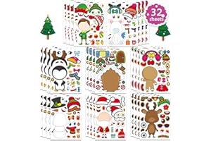 DUJAA 32 Sheets Christmas Stickers for Kids Toddlers Make-a-face Sticker Make Your Own Characters Sticker Xmas Holiday Stickers, Christmas Party Favor Supplies Christmas Stocking Stuffer Gifts