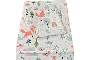 Bedmoon Boys Girls Twin Sheets, Kids Fox Hedgehog Forest Animal Soft Microfiber Twin Sheets & Pillowcases with Corner Straps