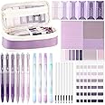 Janlaugh 38 Pcs Aesthetic College School Supplies with Pen Case Sticky Notes Gel Pens Highlighters Correction Tapes Back to School Stationery Kit(Purple Color,Classic)