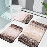 OLANLY Bathroom Rugs Sets 3 Piece, Soft Absorbent Microfiber Bath Mats and U-Shaped Contour Toilet Rug, Plush Shaggy Bath Mat Set for Bathroom (30"x20"+24"x16"+24"x20", Brown)