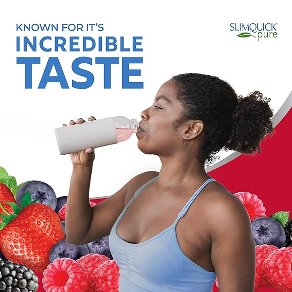 SLIMQUICK PURE 3X EXTRA STRENGTH MIXED BERRY DRINK MIX FOR WOMEN TO HELP ACHIEVE WEIGHT GOALS, HELPS METABOLISM, KEEPS FULL FOR LONGER WITH GREEN TEA, CAFFEINE, CHASTE TREE, RHODIOLA EXTRACT, 26 COUNT