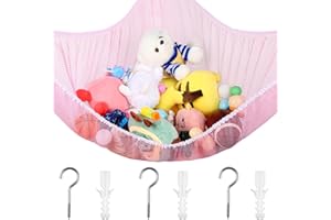 Shappy 84 Inch Stuffed Animal Storage Hanging Net Toy Hammock Net Organizer Large Capacity Hanging Net Wall Corner Mesh for Store Plush Dolls and Most Toys (Pink)