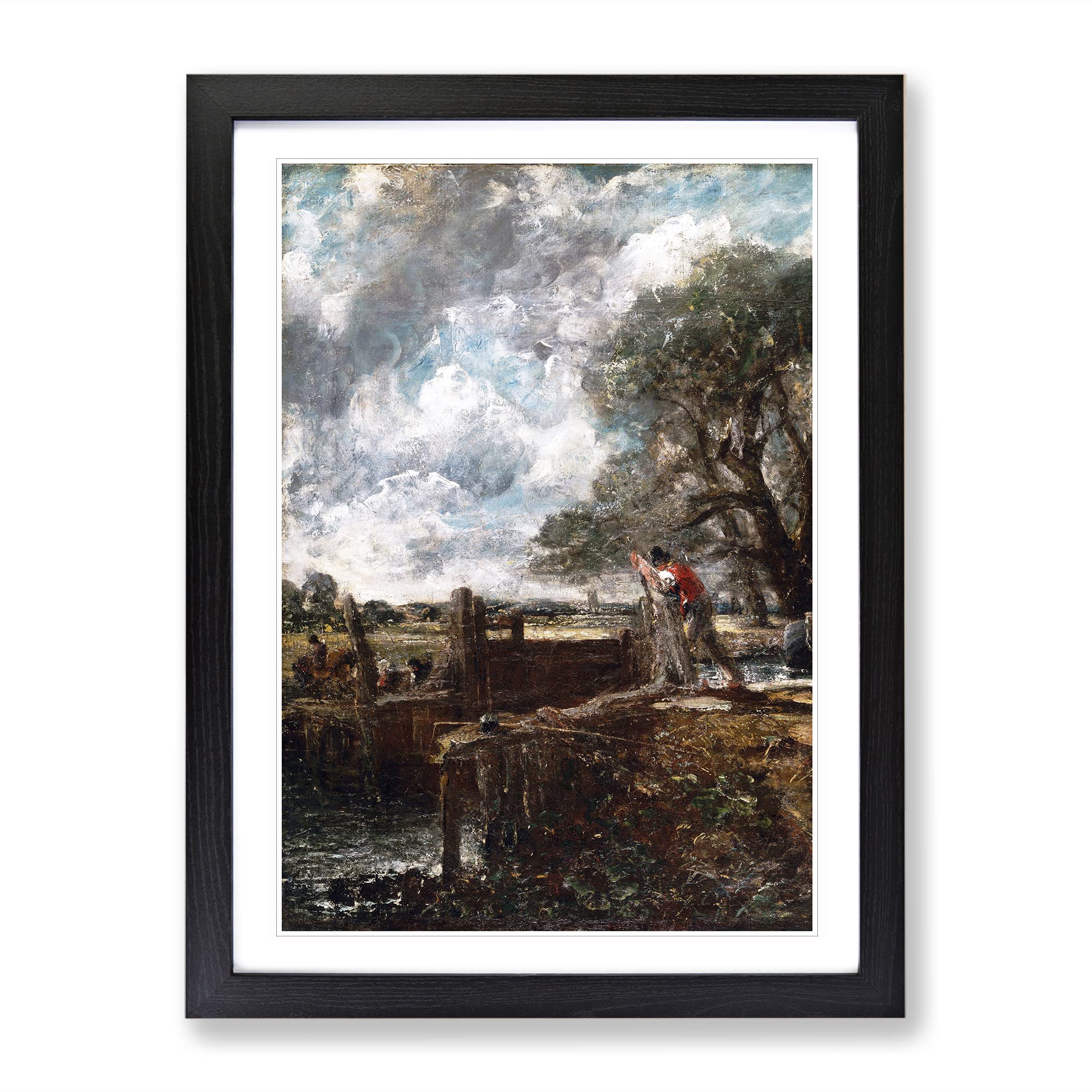 John Constable A Boat Passing A Lock Classic Painting Framed Wall Art Print, Ready to Hang Picture for Living Room Bedroom Home Office Décor, Black A4 (34 x 25 cm)