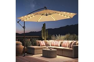 HOMSHADE 10ft Solar Lights Offset Cantilever Patio Umbrella - w/Light, LED Lighted Offset Hanging Patio Outdoor Market Umbrella UPF50+ UV Protection with Easy Tilt and Crank (Beige)