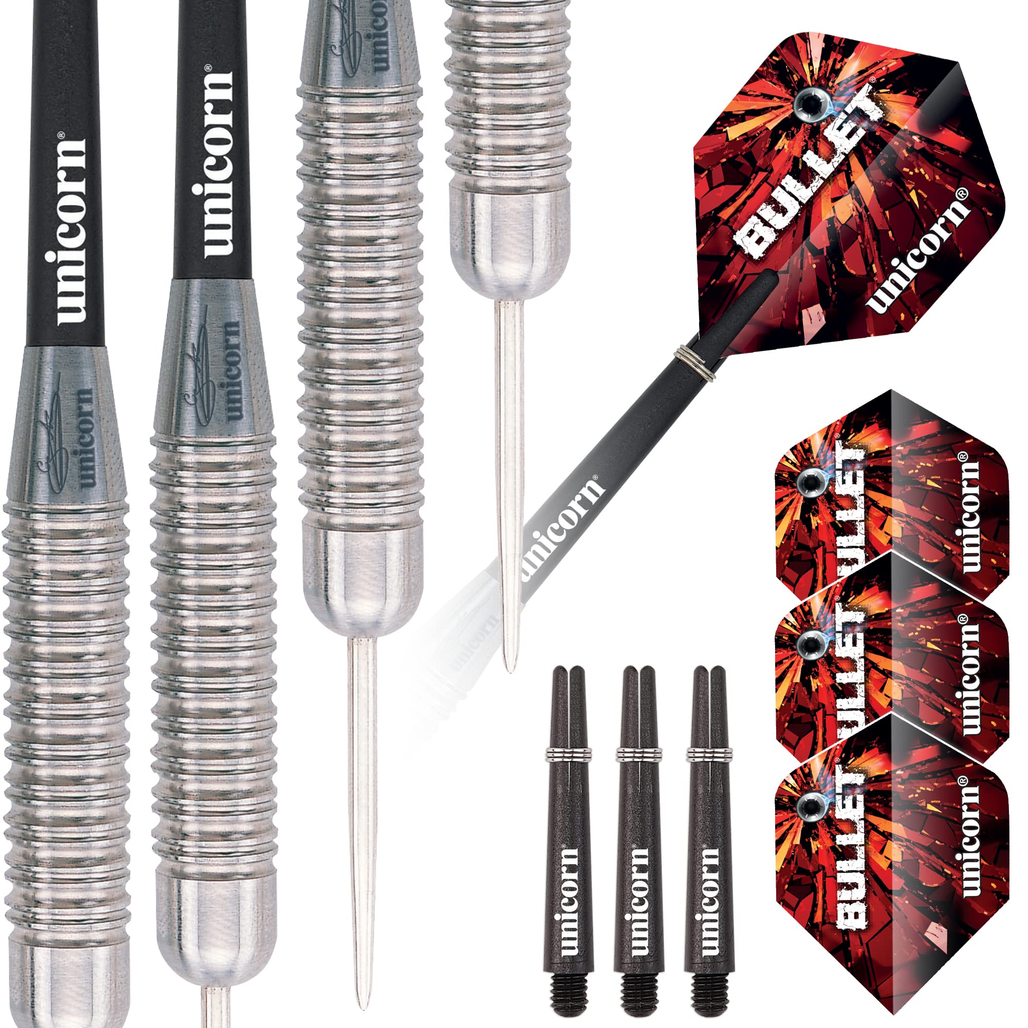 Unicorn Steel Tip Darts Set | Gary 'The Flying Scotsman' Anderson Bullet | Super Durable Natural Stainless Steel Barrels | 24 g