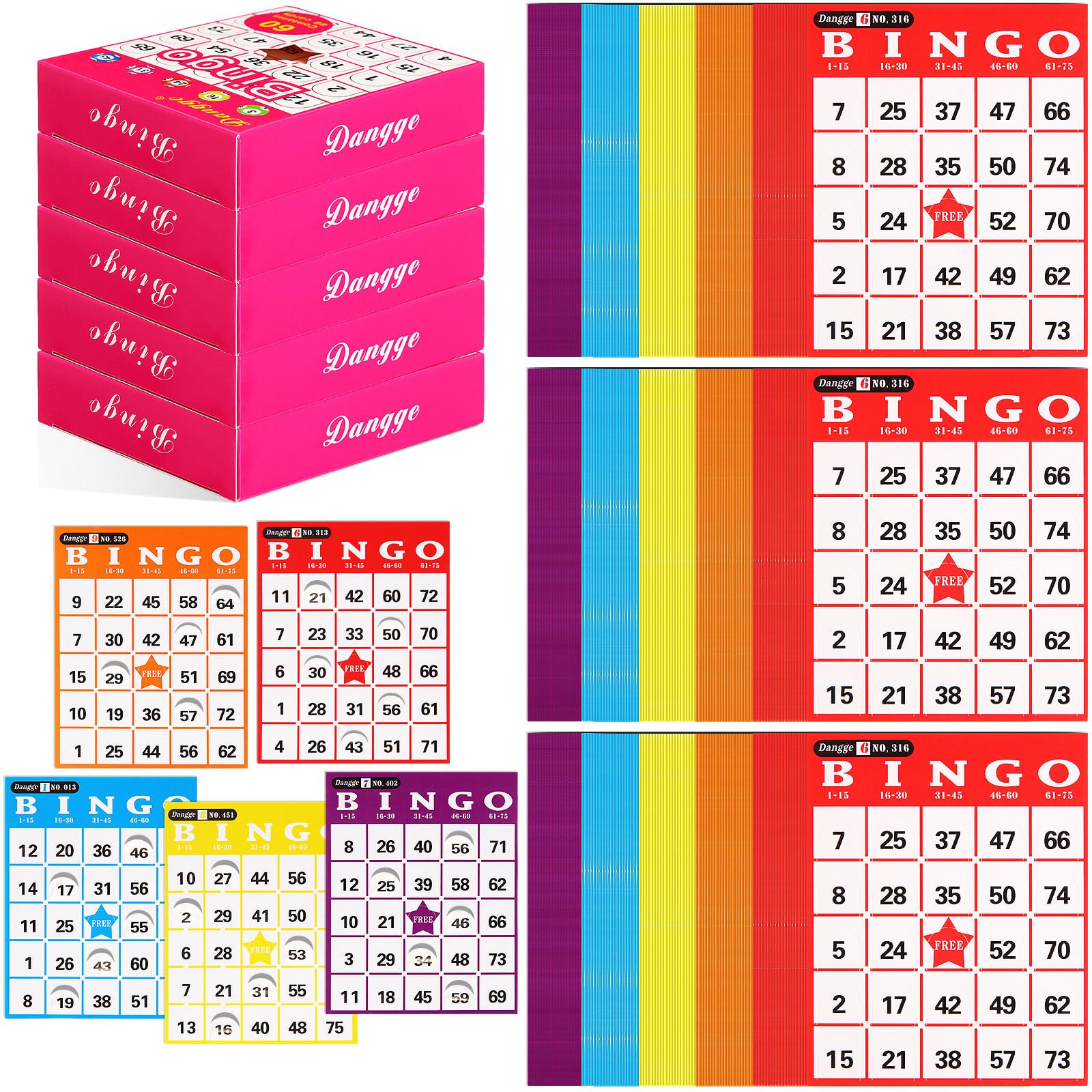 Photo 1 of Crtiin 300 Pack Bingo Paper Cards Game Set Includes 5 Boxes Large Print Bingo Cards Disposable Reusable Paper Sheets for Games, Family Gathering Activity, in 5 Colors