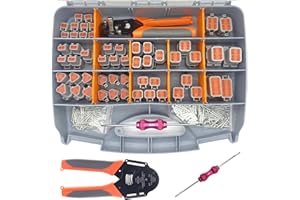 GOYAPPIN 338 pcs DT Deutsch Connector Kit,2 3 4 6 8 12 Pin Connectors, Crimping Tool(14-18AWG), DT Connector Removal Tool , Size 16 Solid Terminal Contacts(14-20AWG), Waterproof Automotive Electrical Connector
