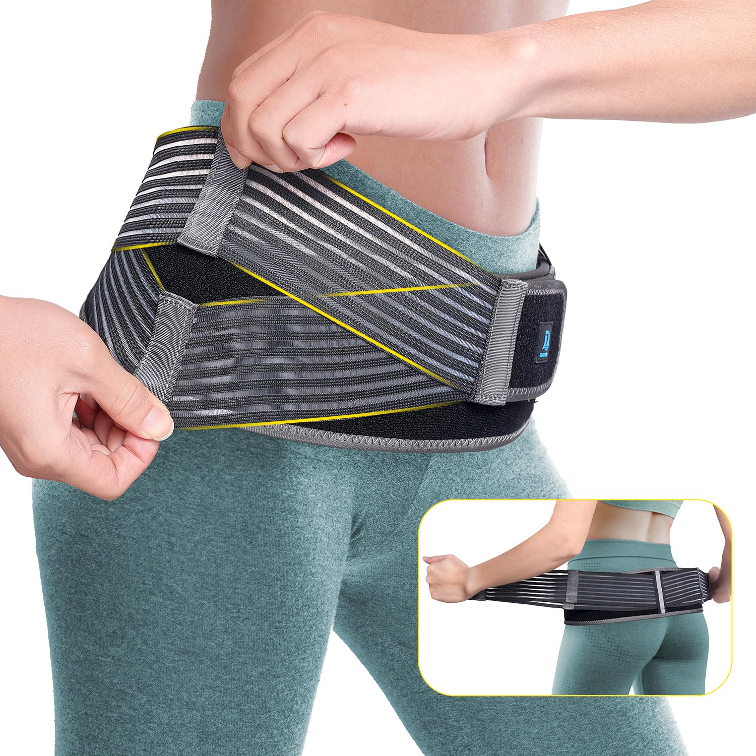 iDonua Sacroiliac Hip Belt, Si Joint Belt Support for Women Men, Alleviates Sciatic, Pelvic, Lumbar, Leg and Sacral Nerve Pain, Adjustable Diamond Compression Trochanter Belt Brace-M