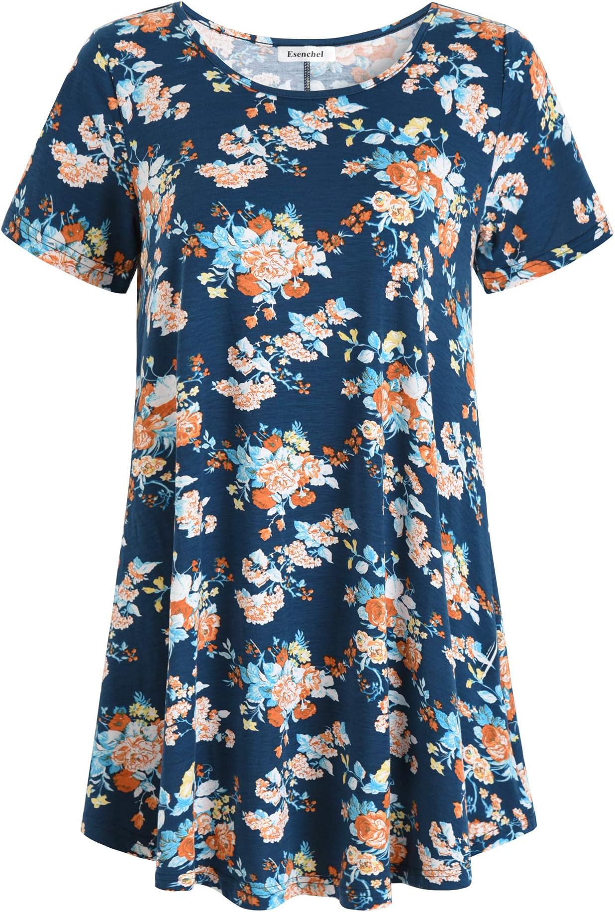 Esenchel Women's Short Sleeves Patterned Tunic Top