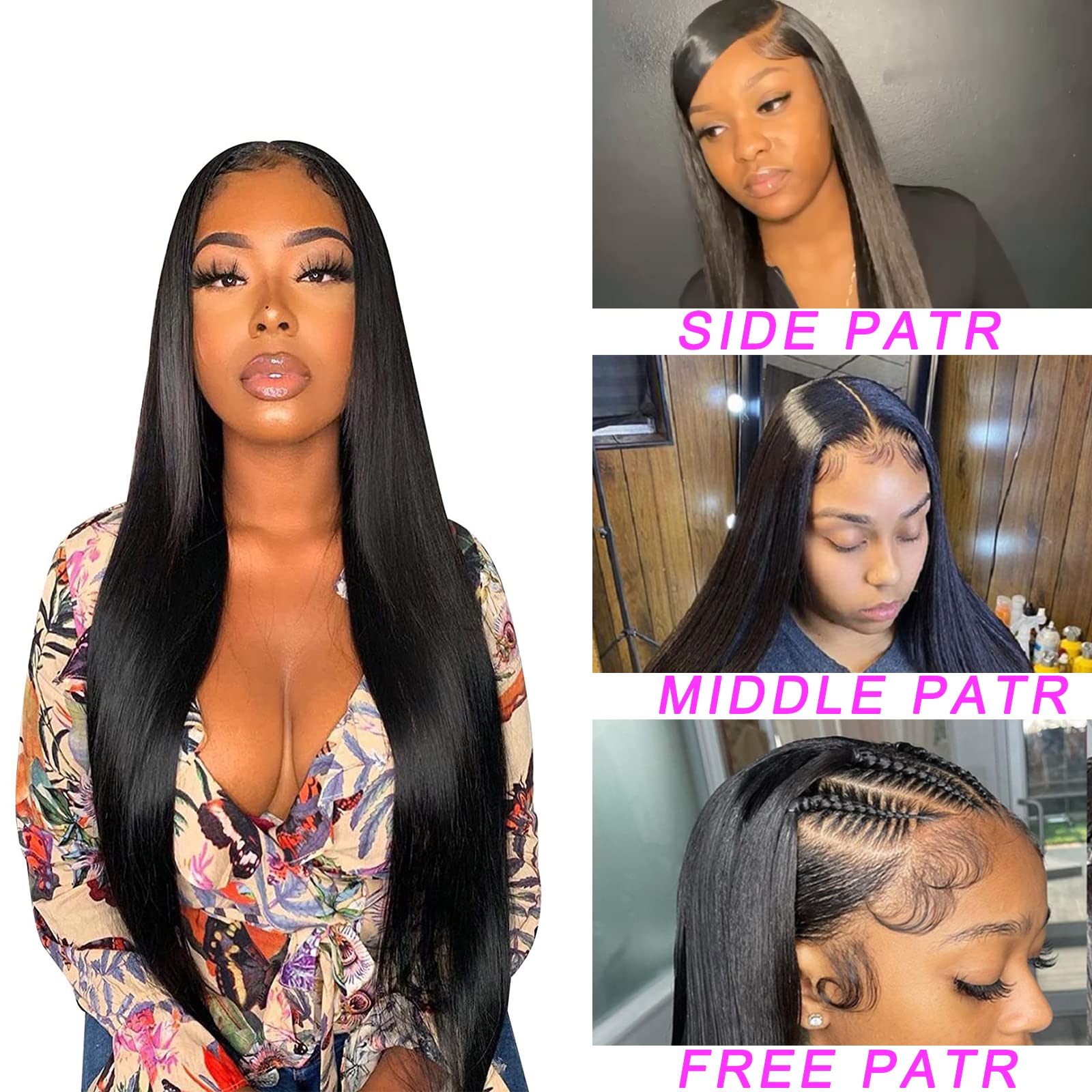 bunGiol Straight HD Transparent Lace Front Wigs Human Hair 13x4 for Black Women Glueless Brazilian Virgin Frontal Hairline 180% Density Pre Plucked with Baby Hair Black 24 inches