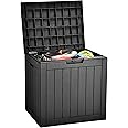YITAHOME 31 Gallon Outdoor Storage Deck Box, Waterproof Resin Package Delivery and Storage Box with Lockable Lid for Patio Furniture Cushions, Pool Accessories, Garden Tools, Black
